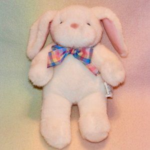 HALLMARK WHITE LONG EAR PLUSH BUNNY * BROWN EYES * PINK NOSE * 9 IN TALL *